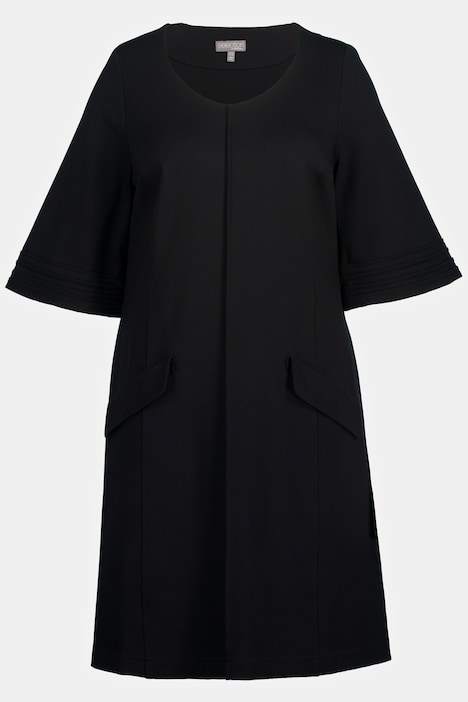 Midi-Puntokleid, A-Linie, Biesen, V-Ausschnitt, 3/4-Arm