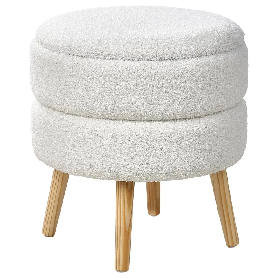 OKATON - Hocker met opbergruimte - Wit - Bouclé