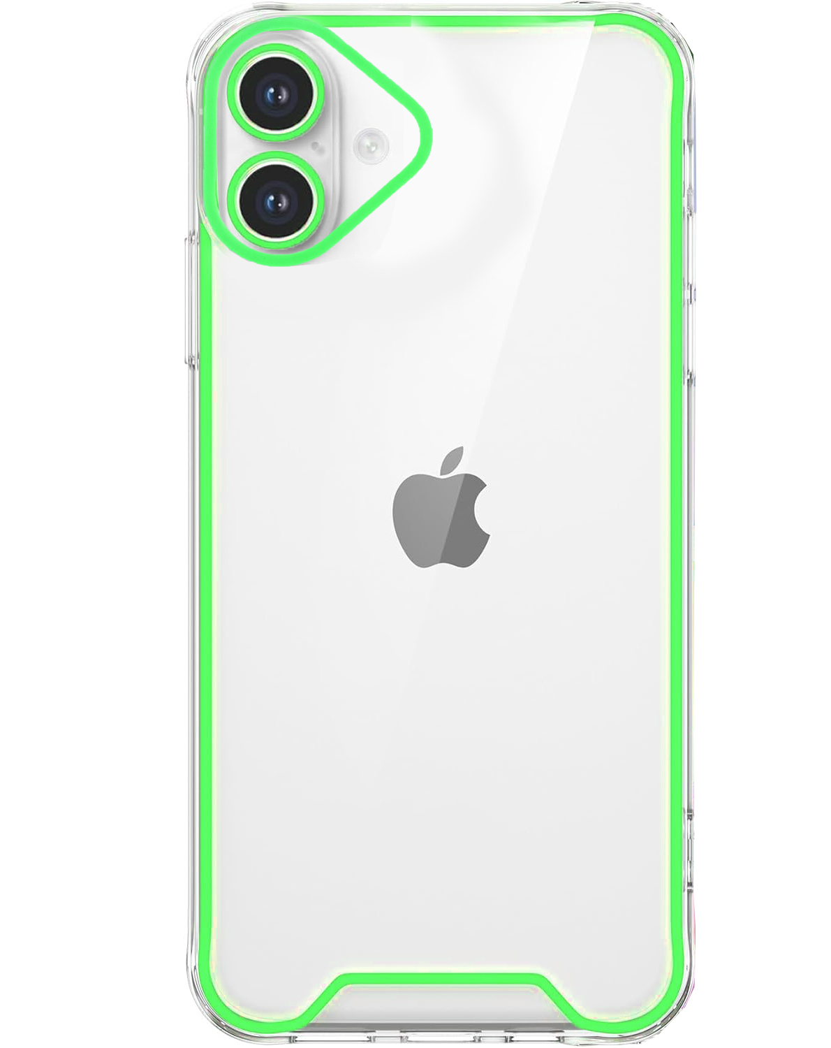 iPhone 16 Gummi Case Hülle mit Fluoreszierendem Rahmen - Grün / Transparent