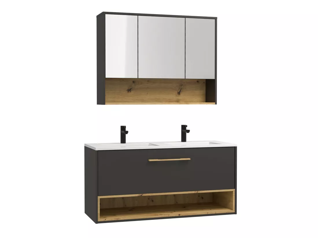 Meuble de salle de bain suspendu anthracite avec vasque à encastrer et armoire de toilette - 120 cm - YANGRA