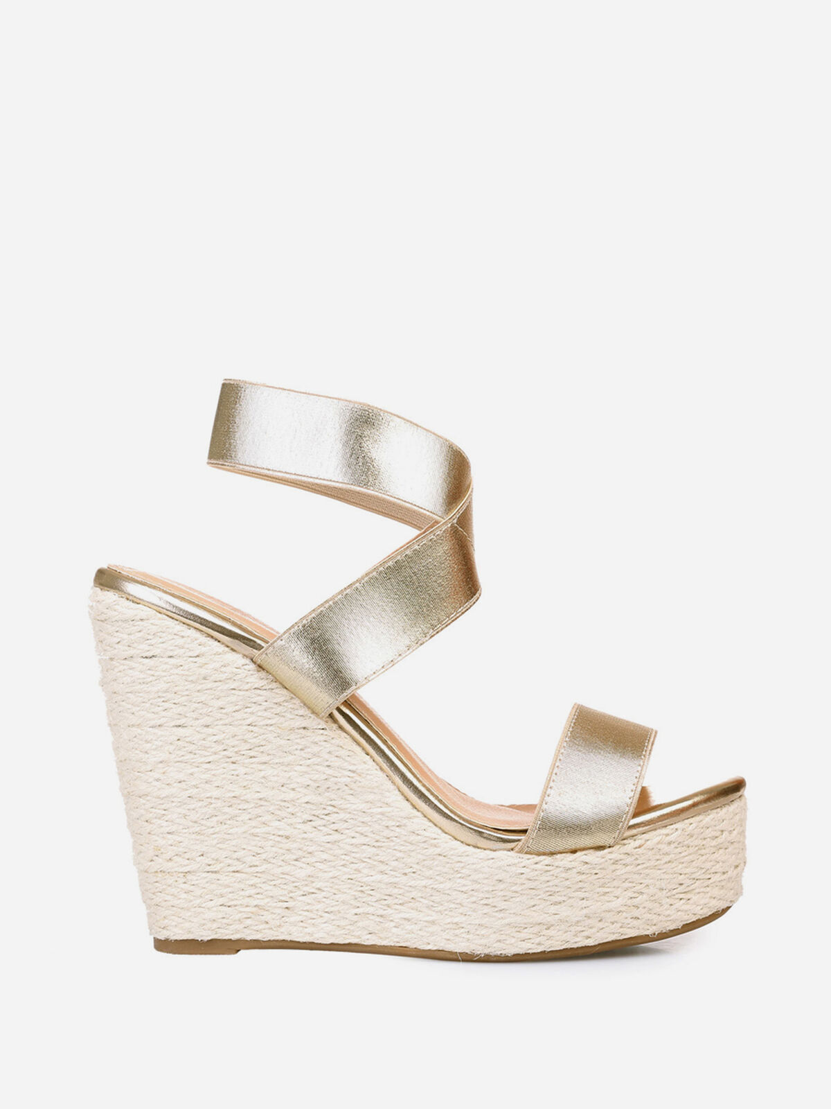 Sandales compensées à lanières élastiques- Doré