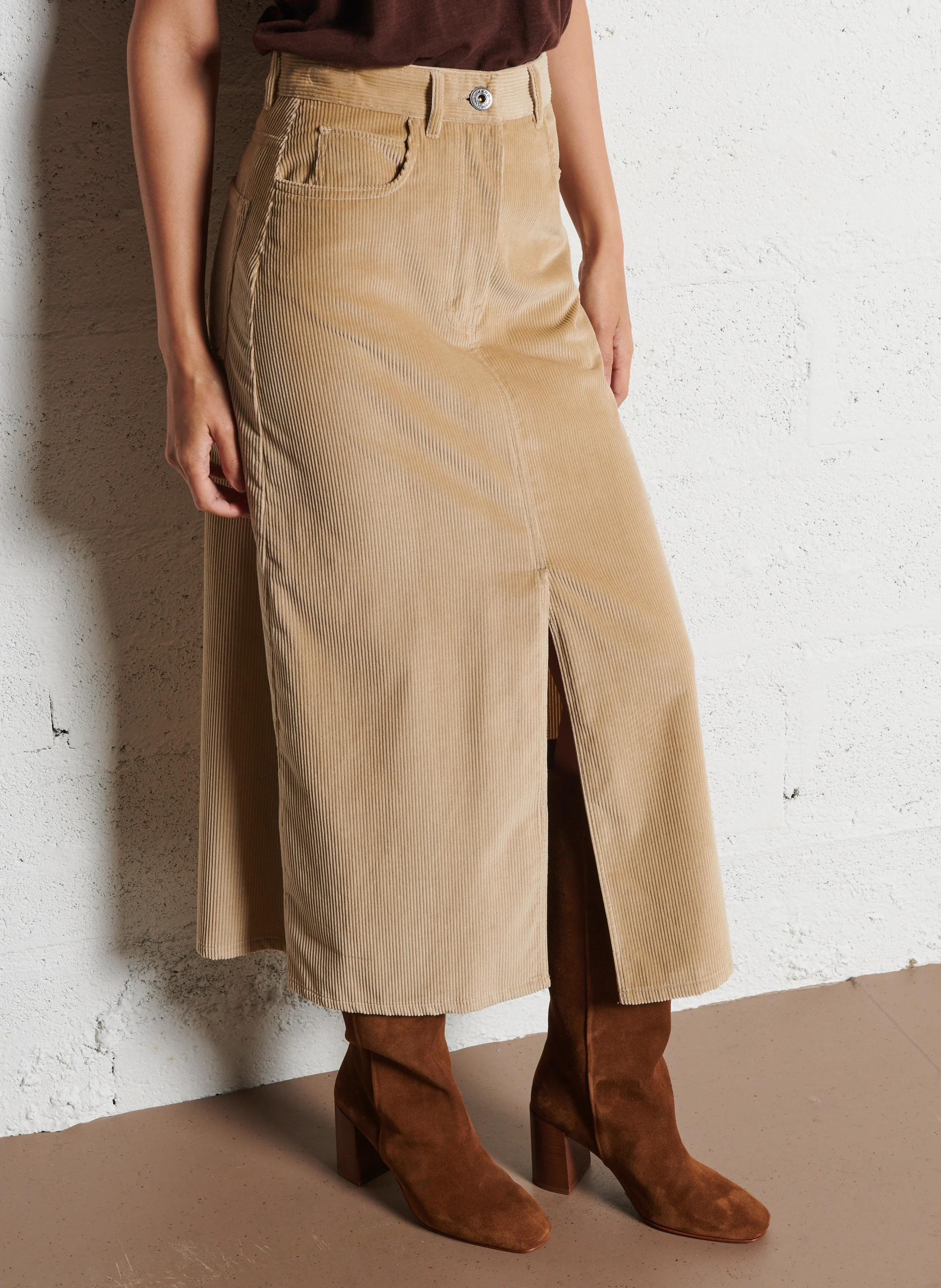 GHIOTTO - Jupe longue droite en coton | Beige