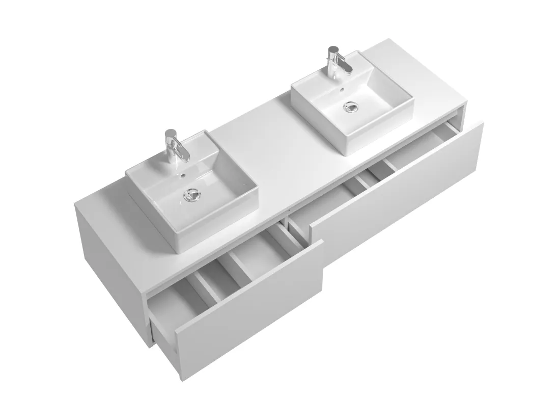 Meuble de salle de bain suspendu blanc avec double vasque - L150 cm - ISAURE II