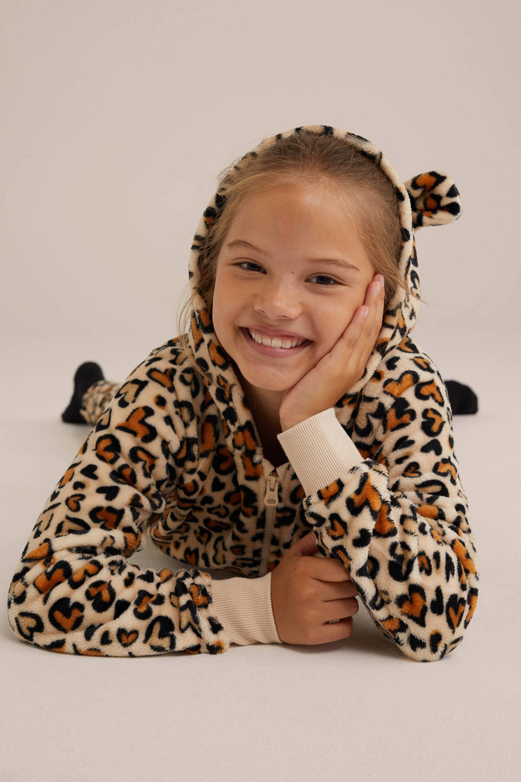 WE Fashion fleece onesie zand/zwart