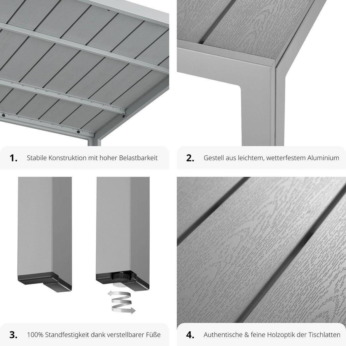 tectake Maren tuintafel van aluminium en kunststof, 90 x 90 x 74,5 cm