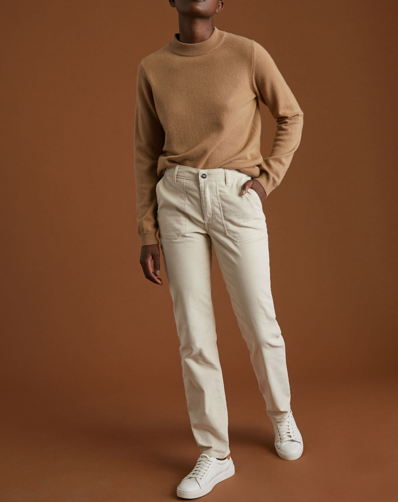 Cyrillus Pantalon cargo en Velours côtelé blanc clair