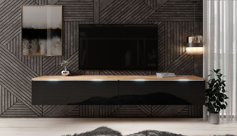 Meubella - TV-Meubel Dixon - Zwart - Eiken - 180 cm