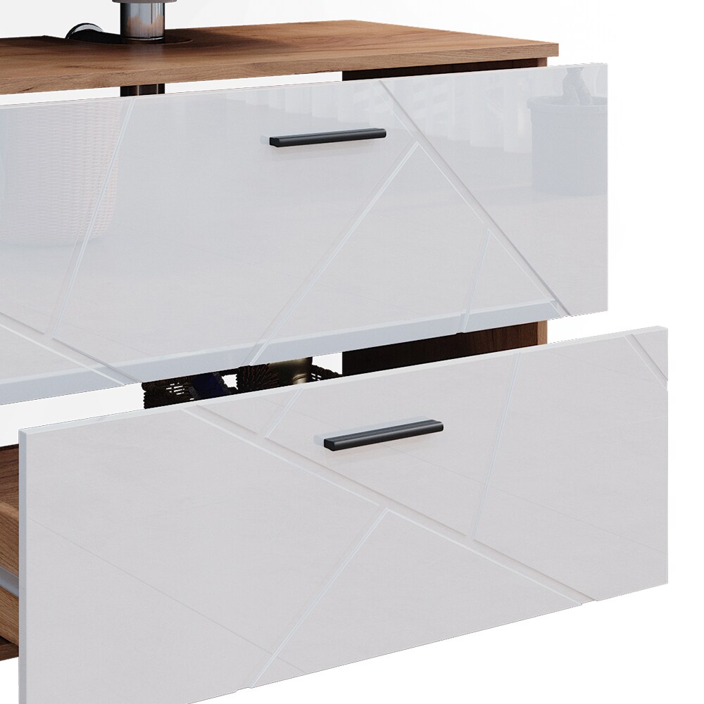 Vicco Badmöbelset Irma Eiche Weiß Hochglanz modern 80 cm 30 cm Badezimmerschrank Badschrank Badezimmermöbel Waschtischunterschrank Spiegelschrank Hochschrank Midischrank Hängeschrank Tür Schublade