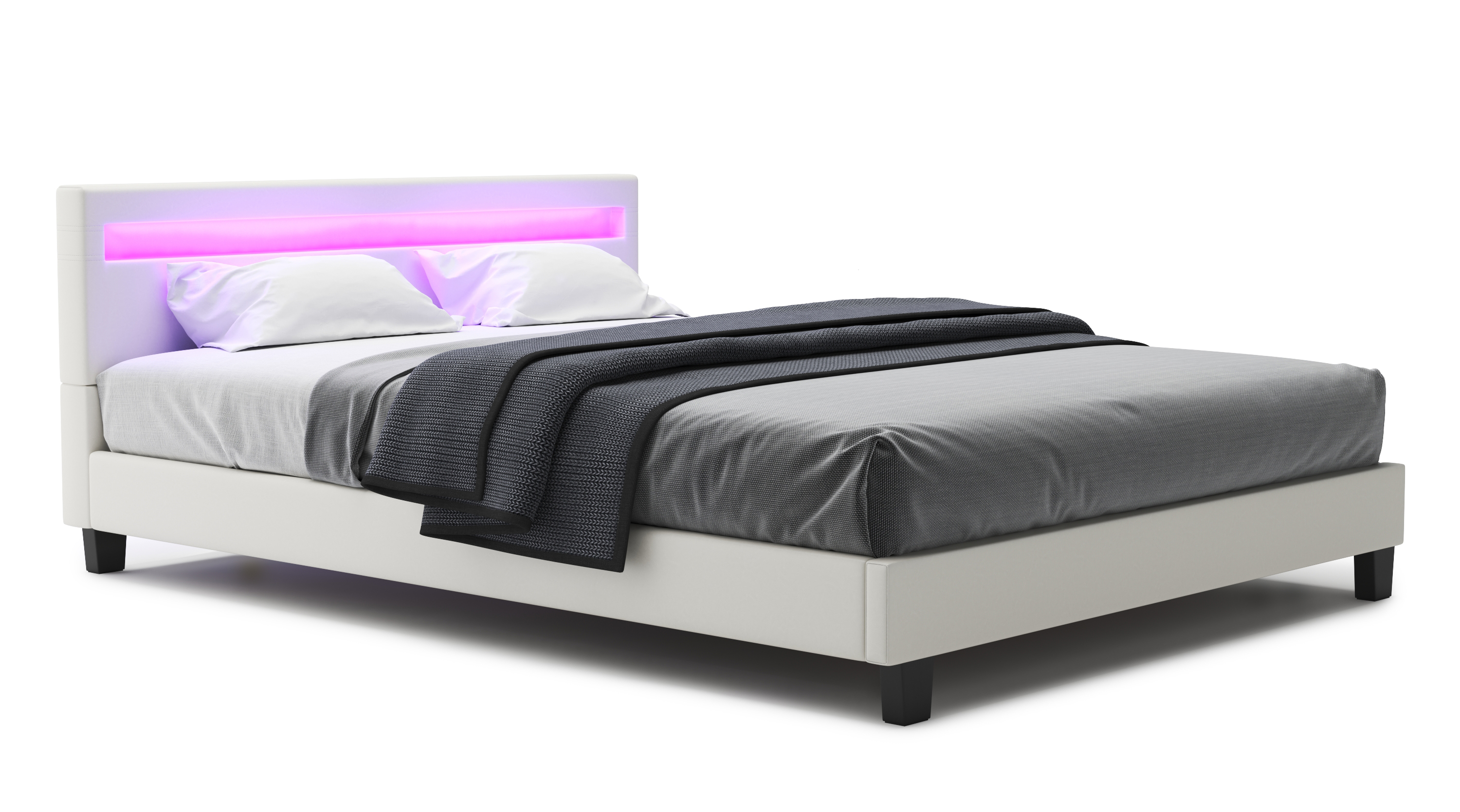 Lederbett LED DREAM 160 x 200 cm weiss