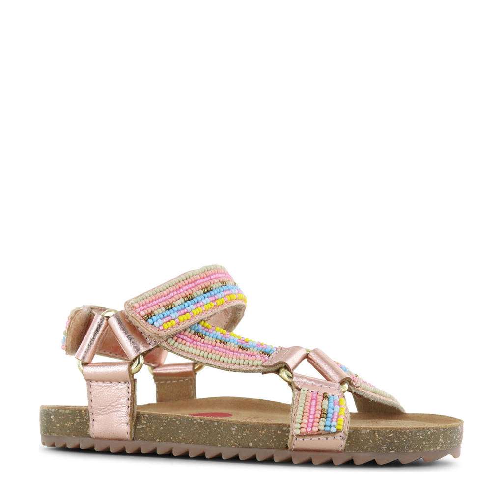 Shoesme leren sandalen met kraaltjes roze metallic