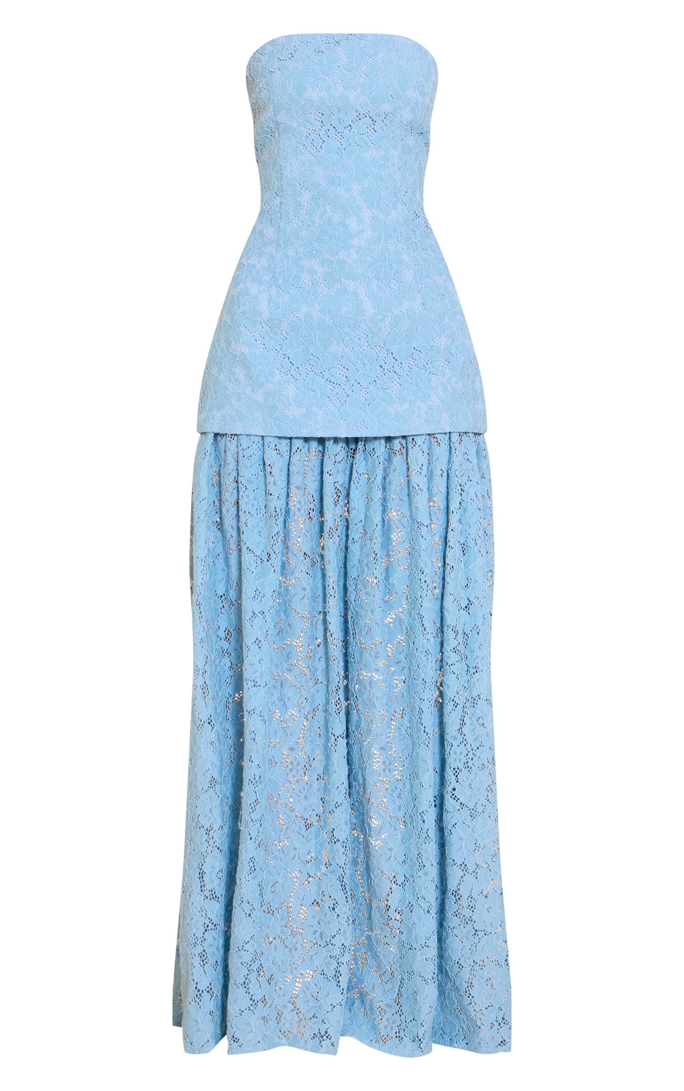 Bleu Clair Robe Midaxi Bandeau À Empiècements De Jupe En Dentelle Transparente