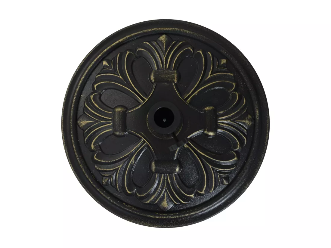Pied de parasol rond base de lestage Ø 48 x 34H cm ciment HDPE motif fleurs de lys poids net 13 Kg noir doré