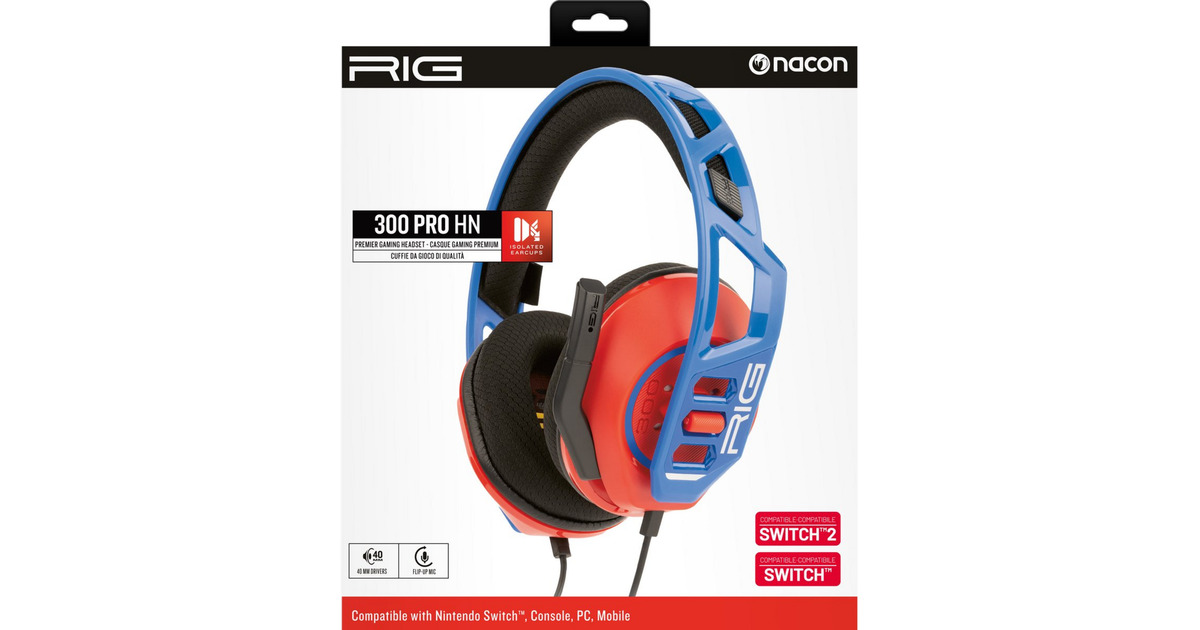 NaconRIG 300 PRO HN over-ear gaming headset  (Rood/blauw, Nintendo Switch, Nintendo Switch 2, PlayStation 5, PlayStation 4, Xbox, Windows)