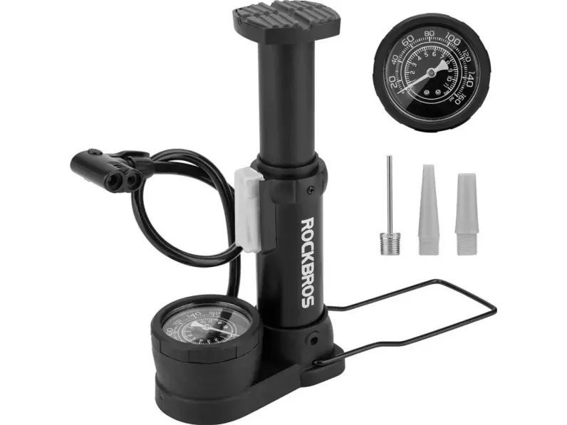 RockBros cykelpumpe 42610002001 gulvpumpe med trykmåler - sort