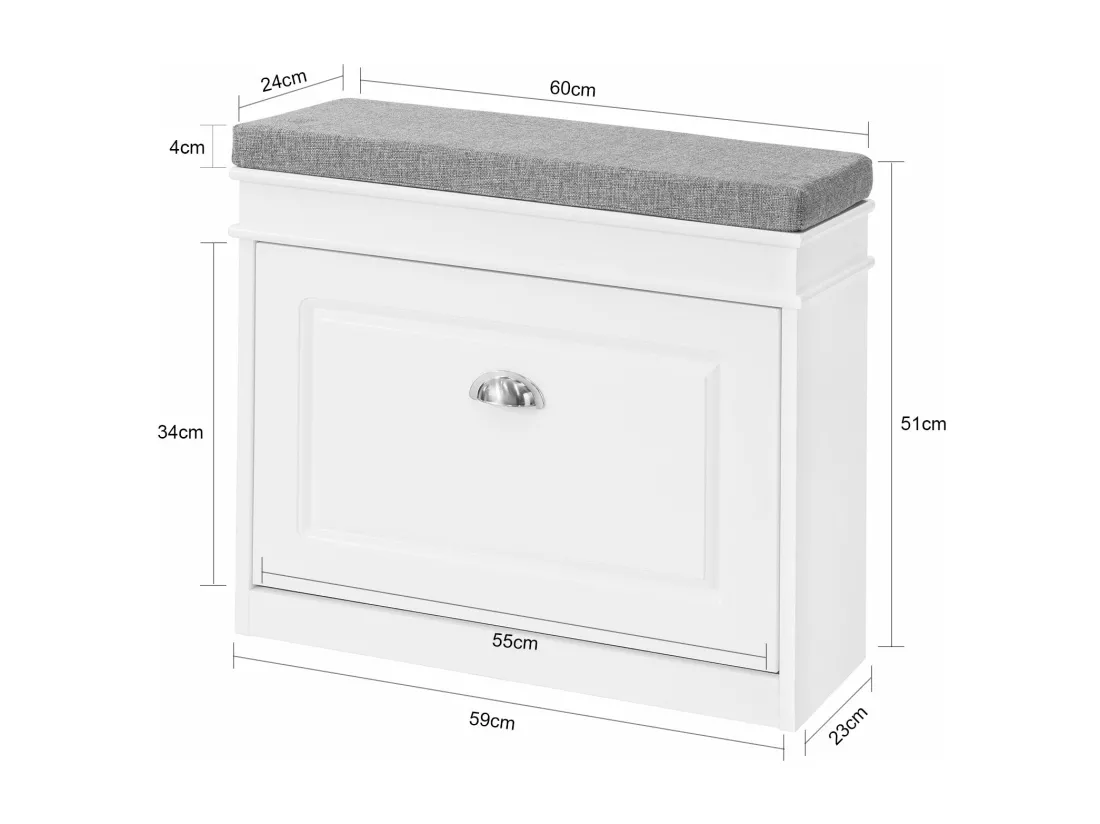 Banc à Chaussures Meuble à Chaussures avec Assise Coussin Rembourré, FSR82-K-W