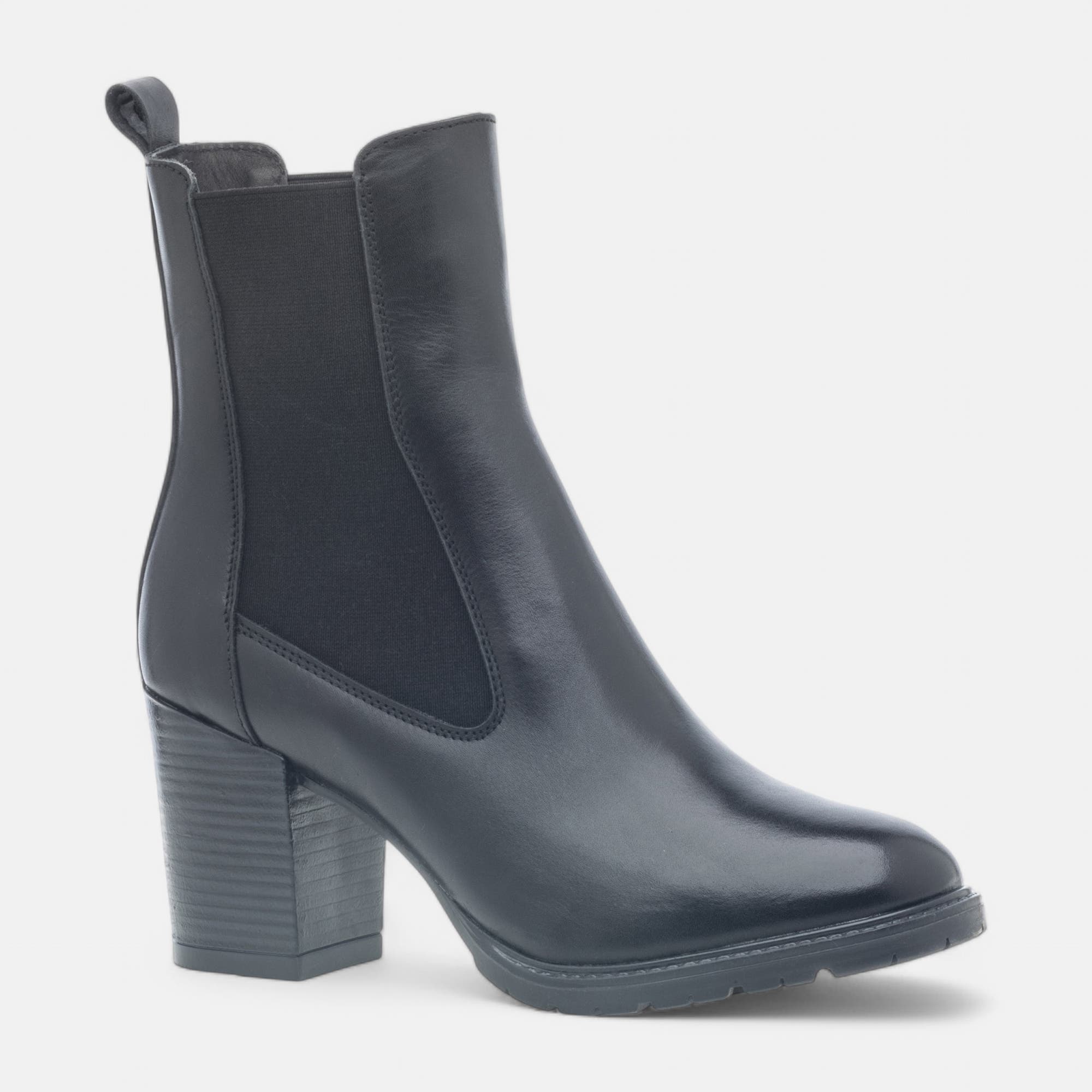 Boots chelsea à talon Femme en cuir noir