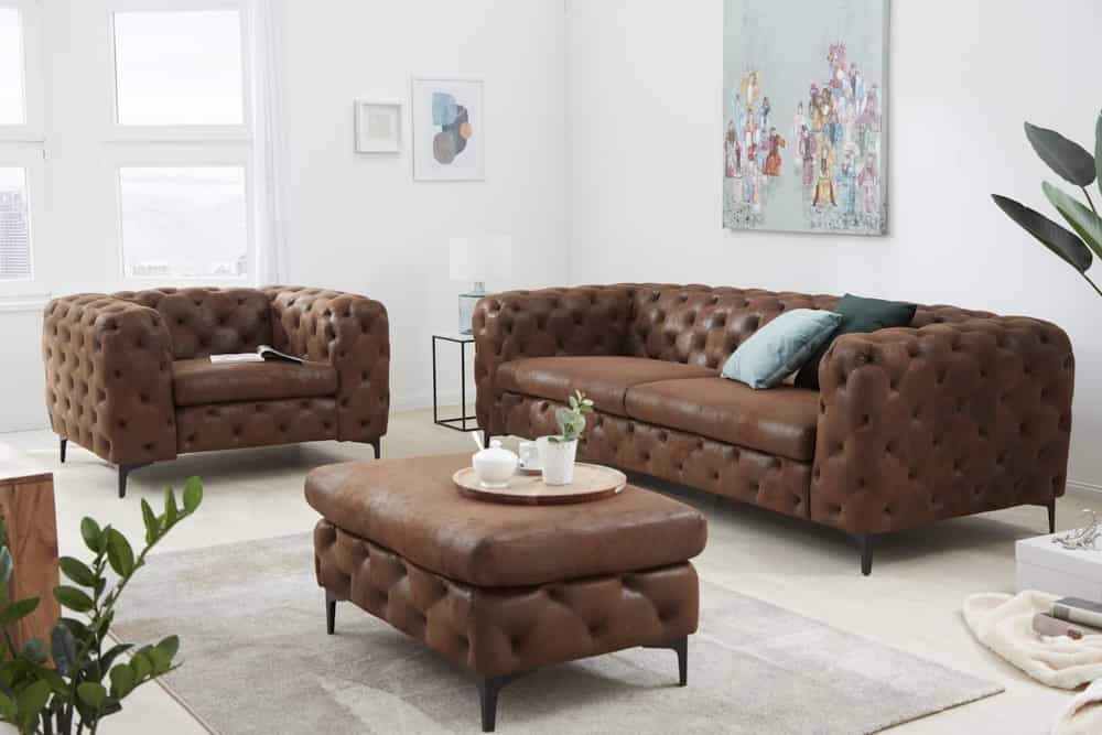 Chesterfield 3-Sitzer Sofa MODERN BAROCK 235cm antik braun Microfaser Federkern
