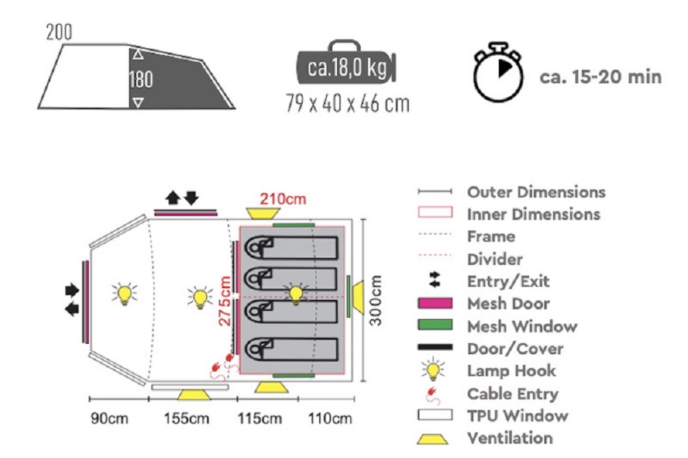 Tambu Husir Air 4 opblaasbare tunneltent