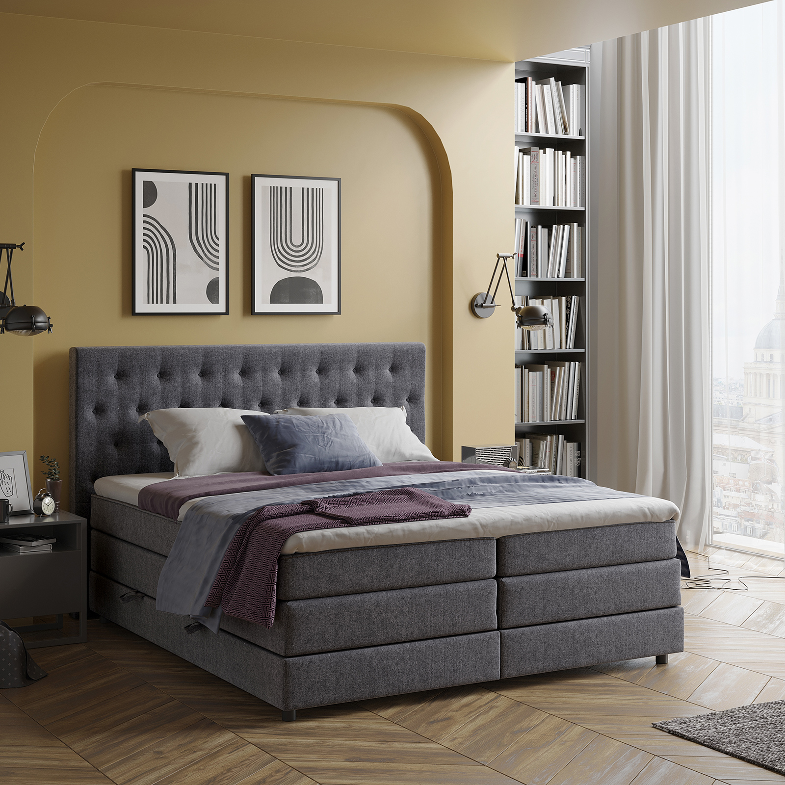 Boxspringbett - anthrazit - H3 - 140x200 cm