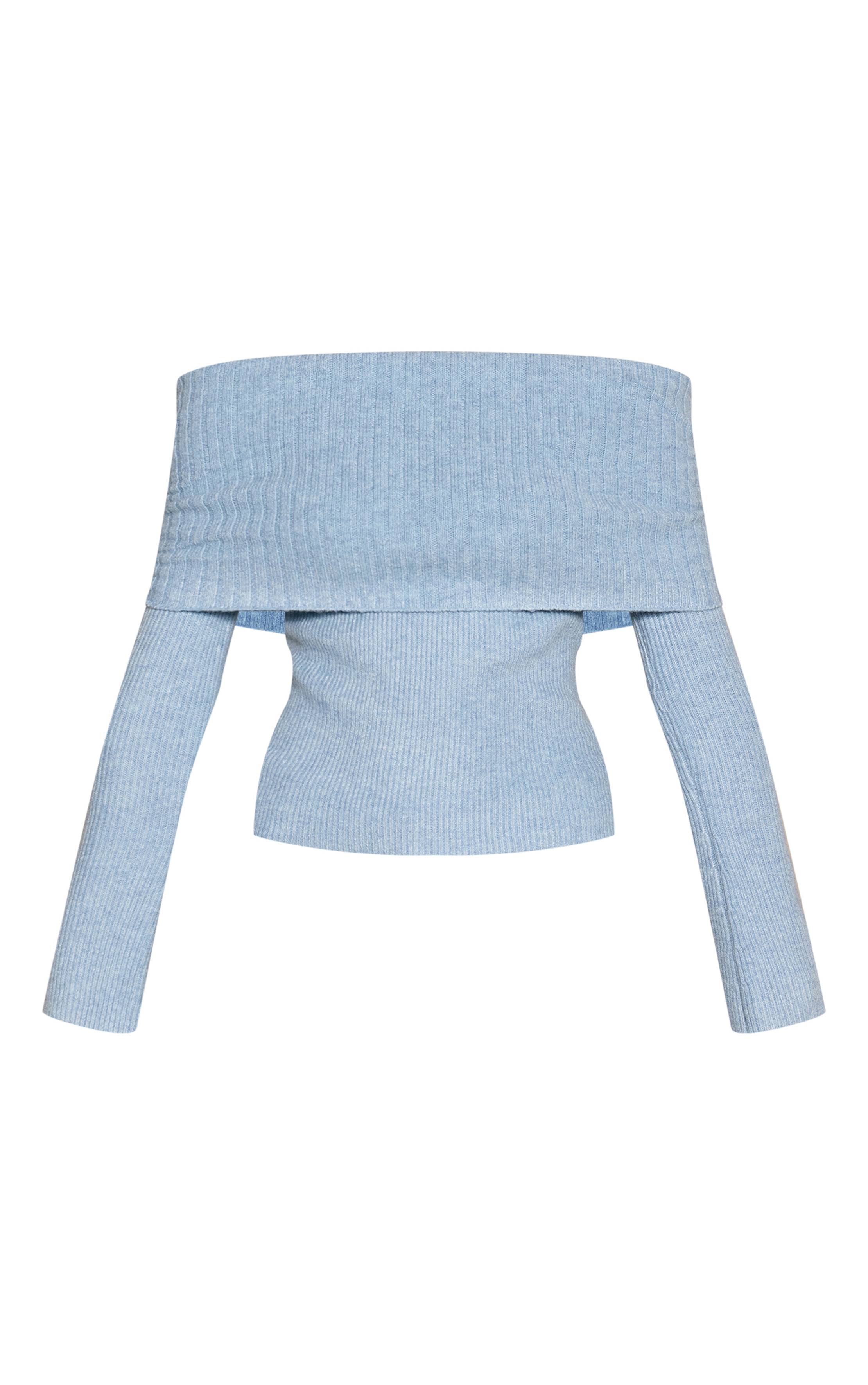 Bleu Poudré Synthétiquell En Maille À Encolure Bardot Rabattue