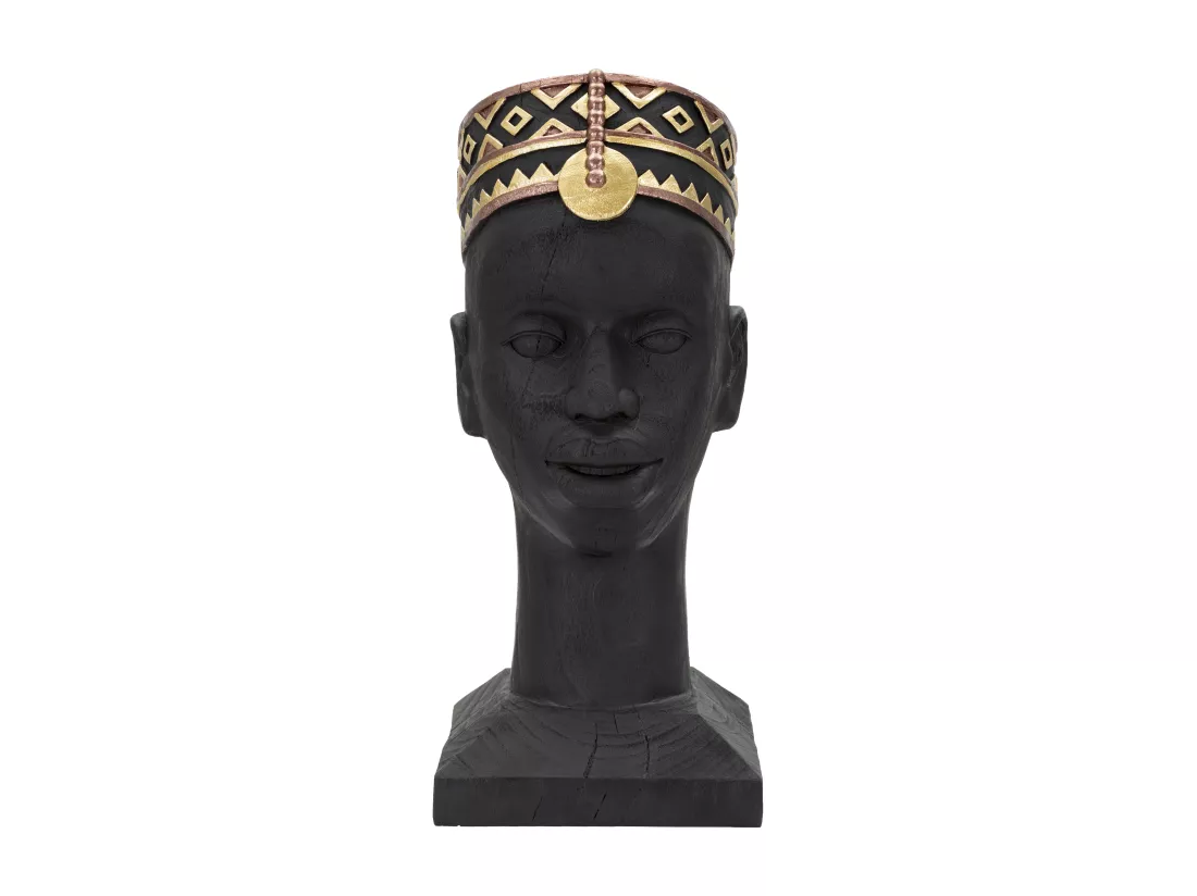 Tête d'homme Masai - 25x25x56 cm - Statue en résine noire, inspiration Afrique du Nord.