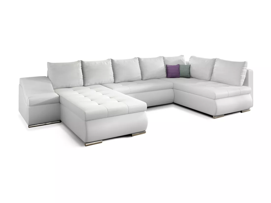 Canapé panoramique convertible simili cuir blanc Jonaz 340cm-Méridienne A gauche