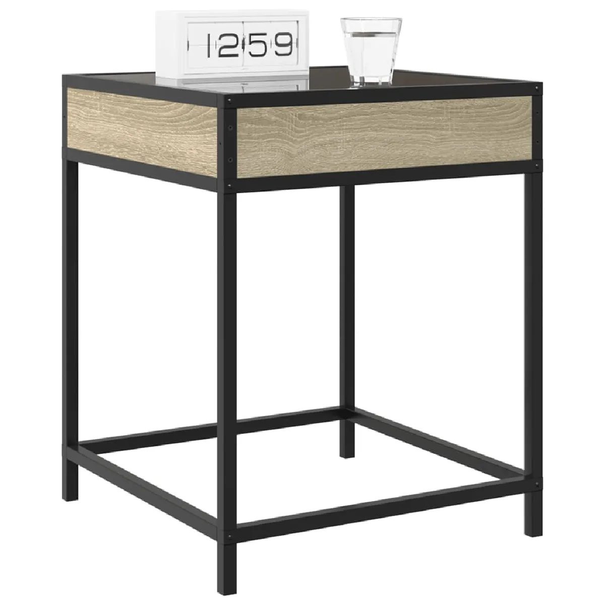 vidaXL Table de chevet LED infini - Chêne sonoma