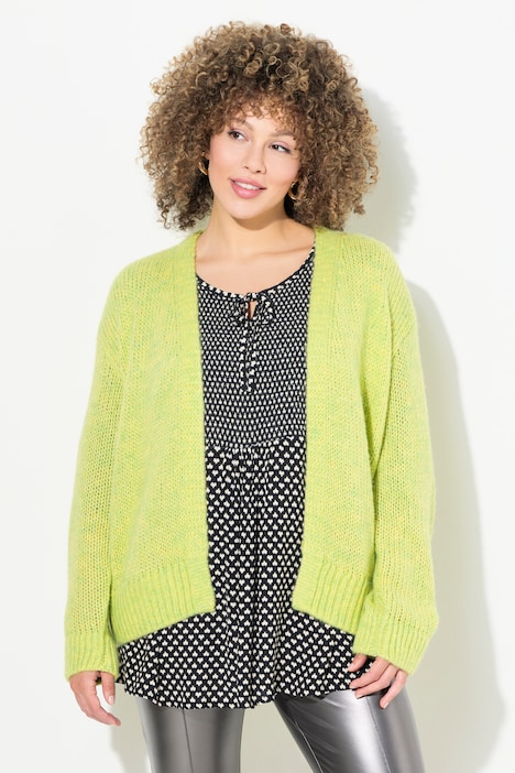 Strickjacke, kurz, Oversized, offene Jacke, Wollanteil