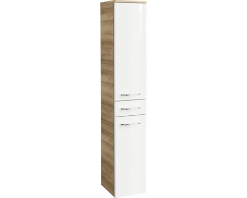 Hoge kast FACKELMANN Milano knoestig eiken wit 30 cm breed
