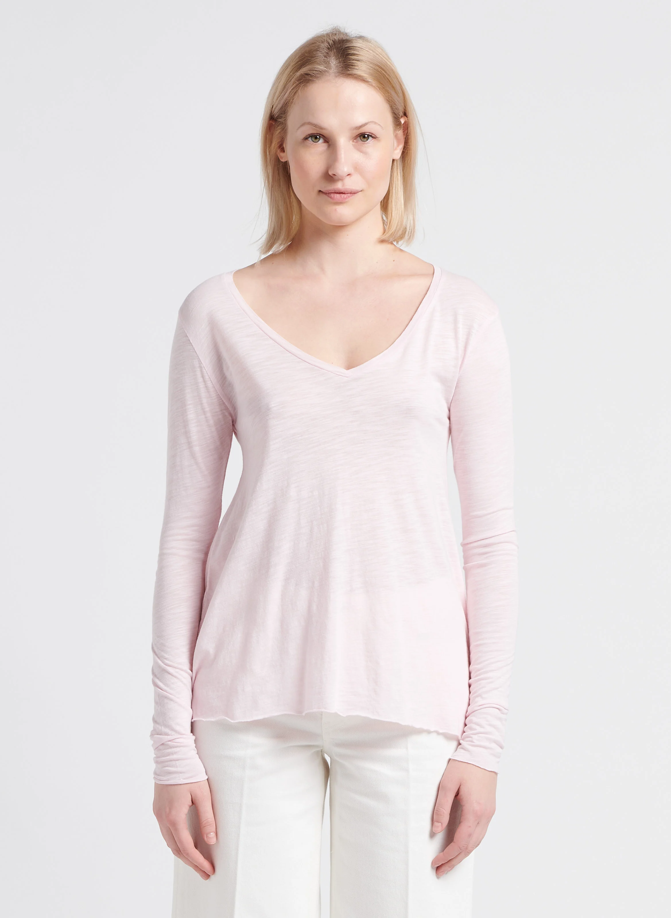 JACKSONVILLE - Tee-shirt à col V en coton mélangé | Rose