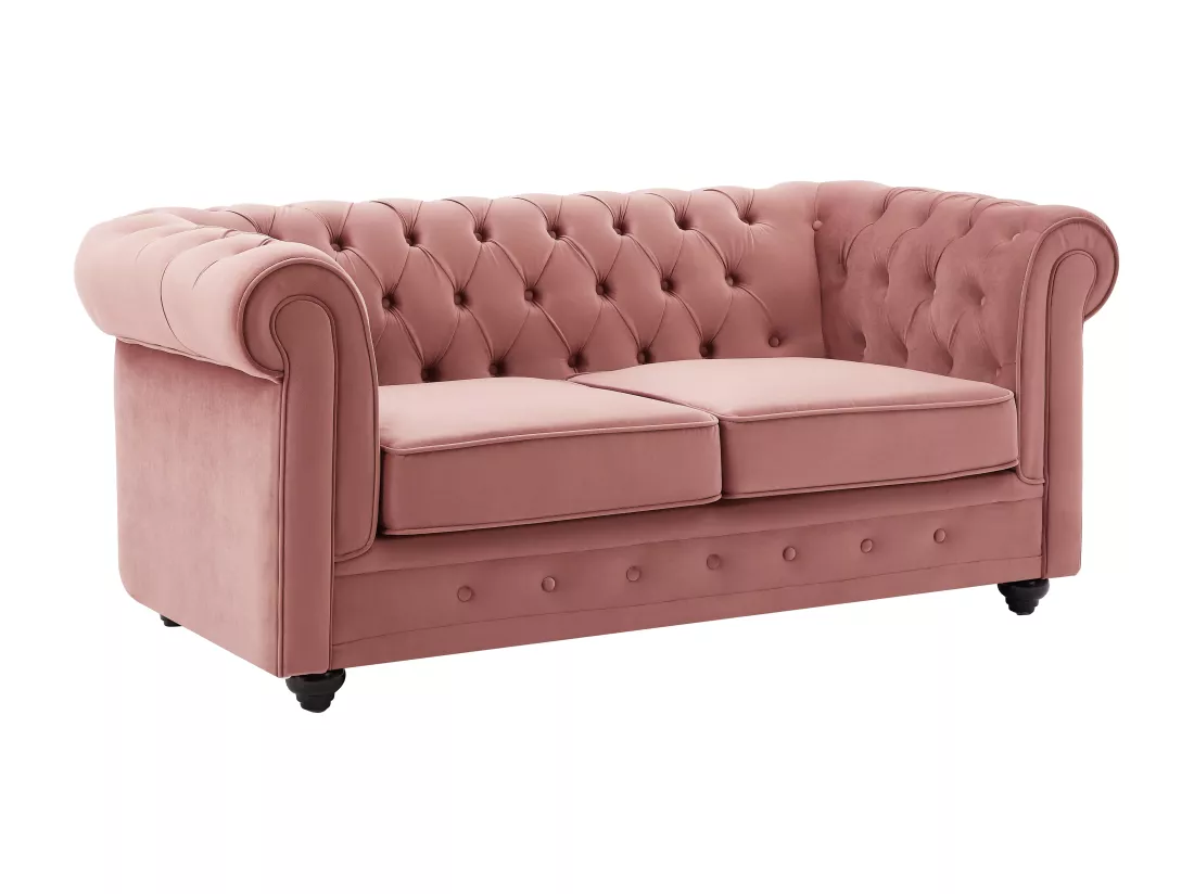 Canapé 2 places en velours rose pastel CHESTERFIELD