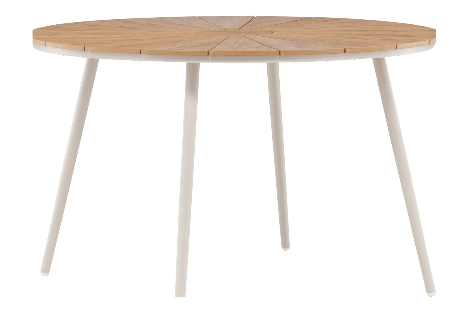 San Vito spisebord Rundt hagebord med beigelakkert understell med naturfaget bordplate.