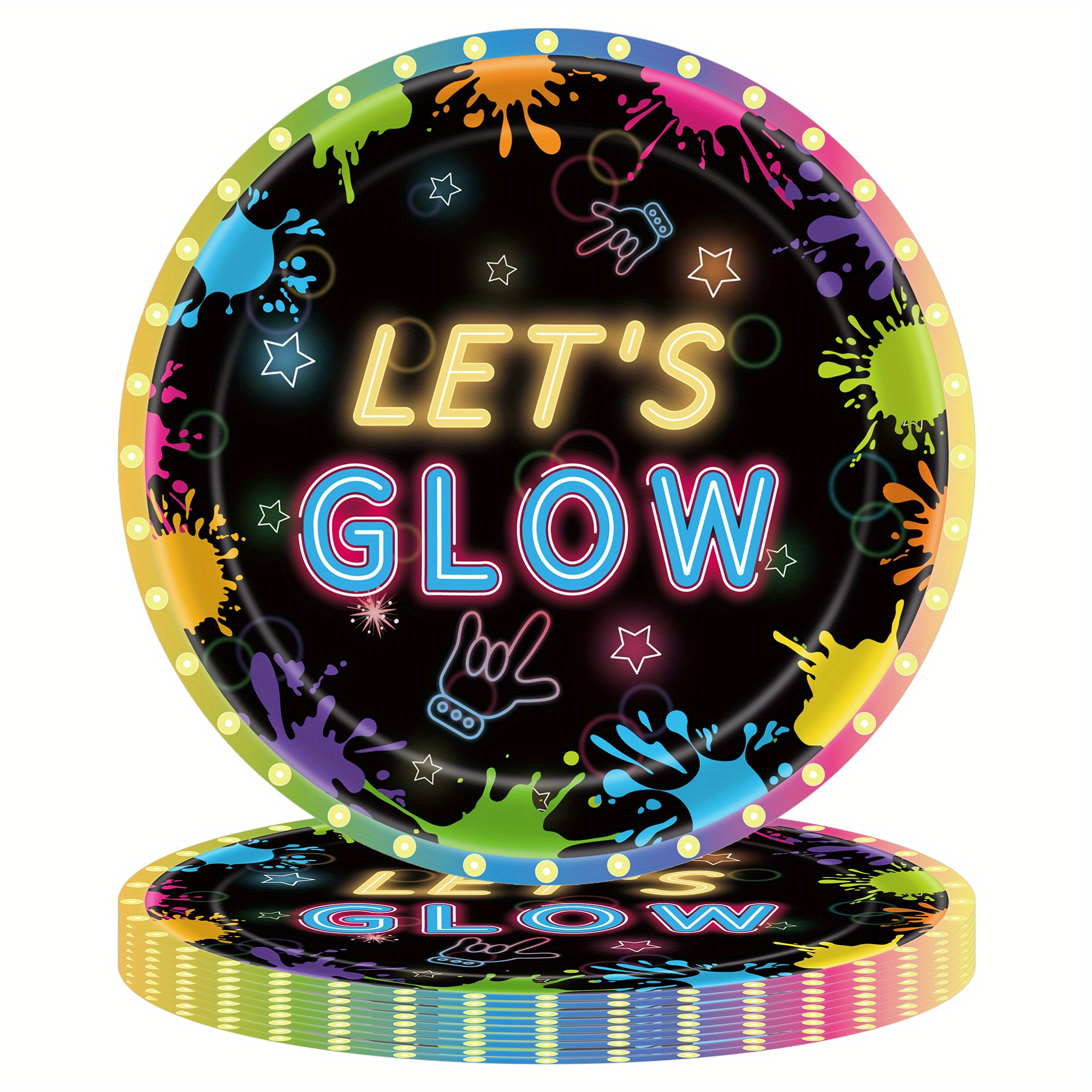 (194-tlg. Set) Happy Birthday Einweg Geschirr Geburtstags Party Tisch Deko inkl. Teller / Besteck / Tischdecke / Papp Becher - Let's Glow