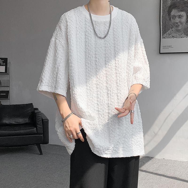Freehop - Gestreept oversized T-shirt met ronde hals en elleboogmouwen