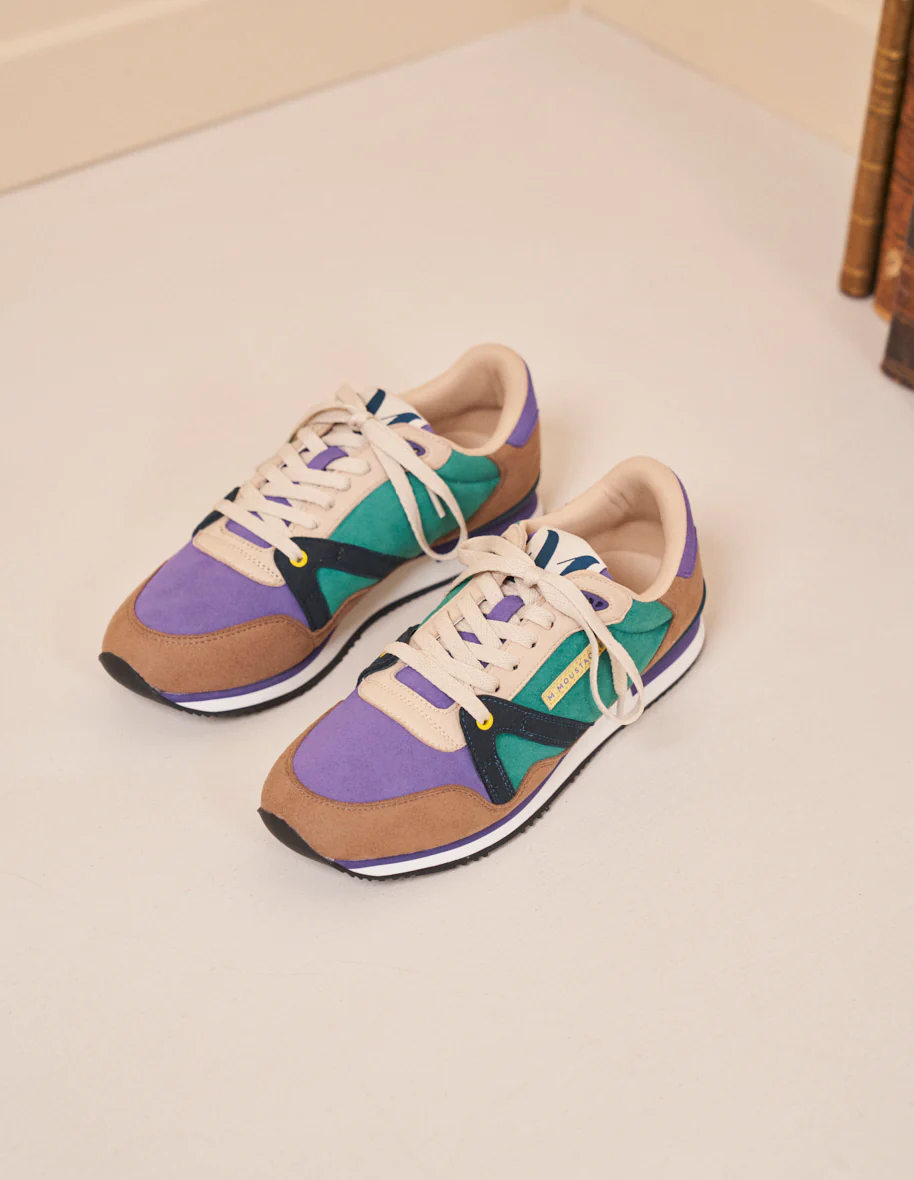 Baskets basses André - Suède vegan taupe violet petrole