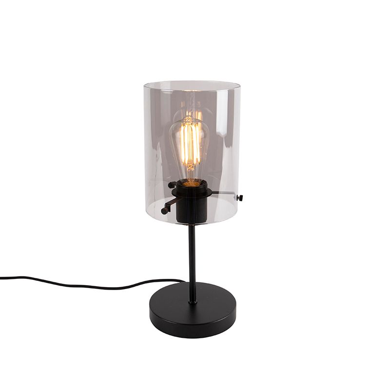 Design tafellamp zwart met smoke glas op standaard - Dome