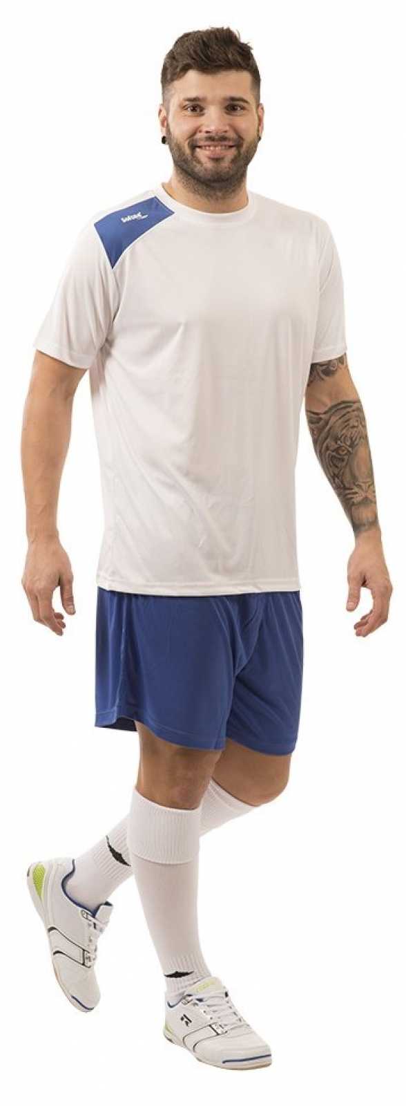 Camisa de futebol Softee totalmente branca/azul royal