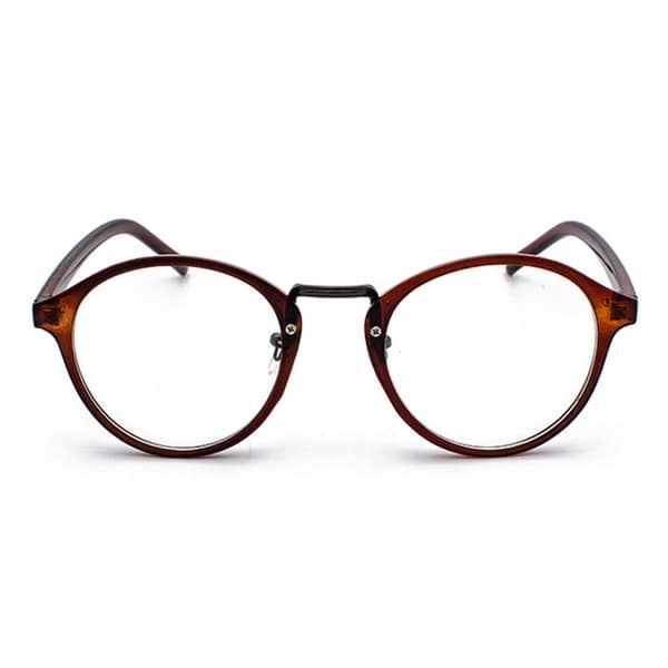 Retro runde ovale briller brunt klart glass uten styrke