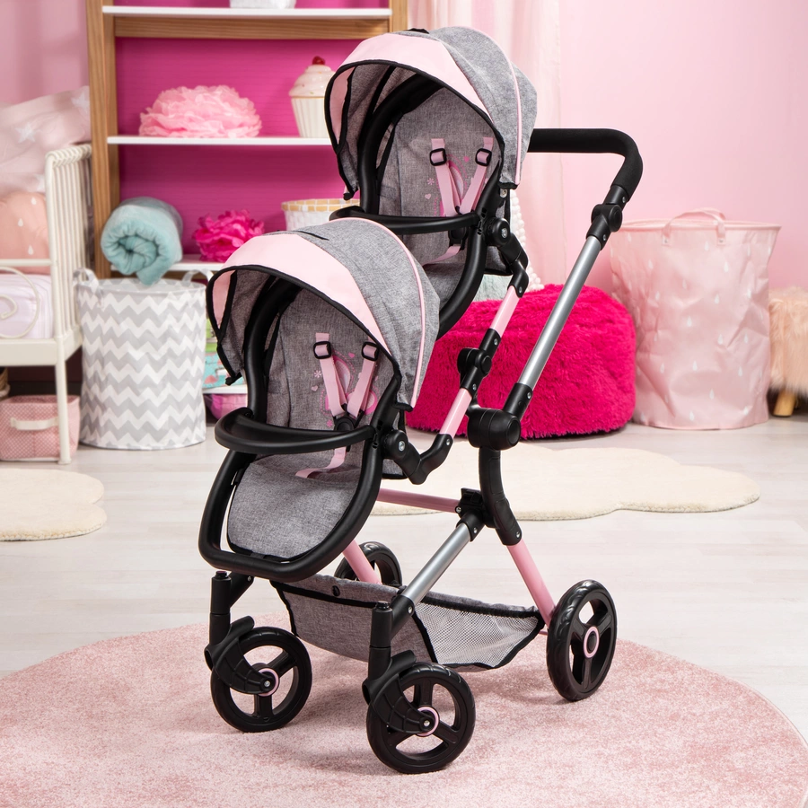 bayer Design Zwillings-Puppenwagen Twin Neo graurosa, mit Schmetterling