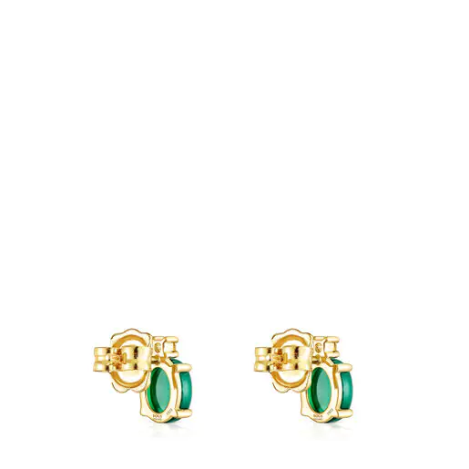 Brincos com banho de ouro 18k sobre prata, calcedônia tratada e citrino. Jardim Virtual.
