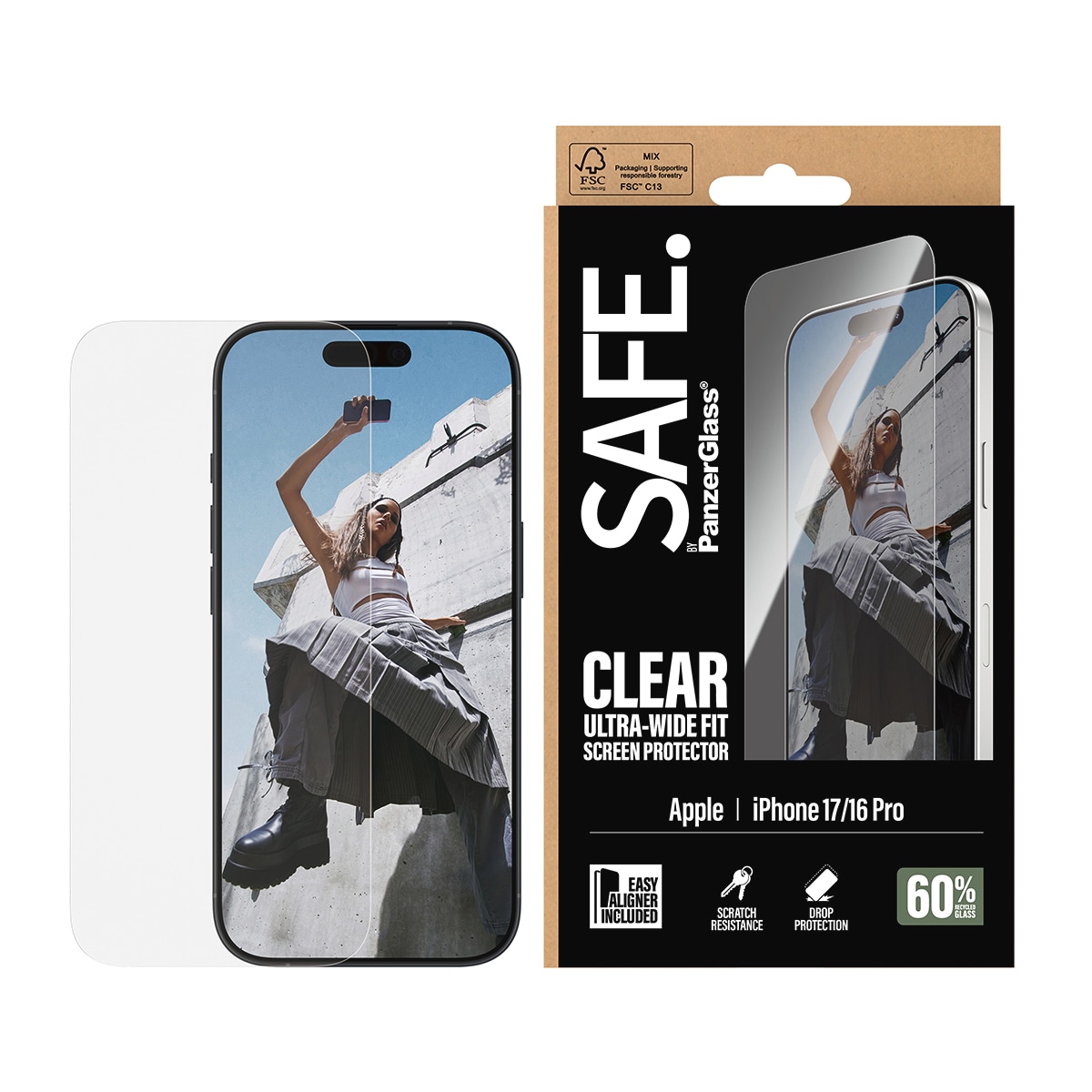 SAFE by PanzerGlass Displayschutzglas »Ultra-Wide Fit Screen Protector« für Apple iPhone 17;Apple iPhone 16 Pro Displayschutzfolie, Schutzfolie, Bildschirmschutz, kratz- & stossfest