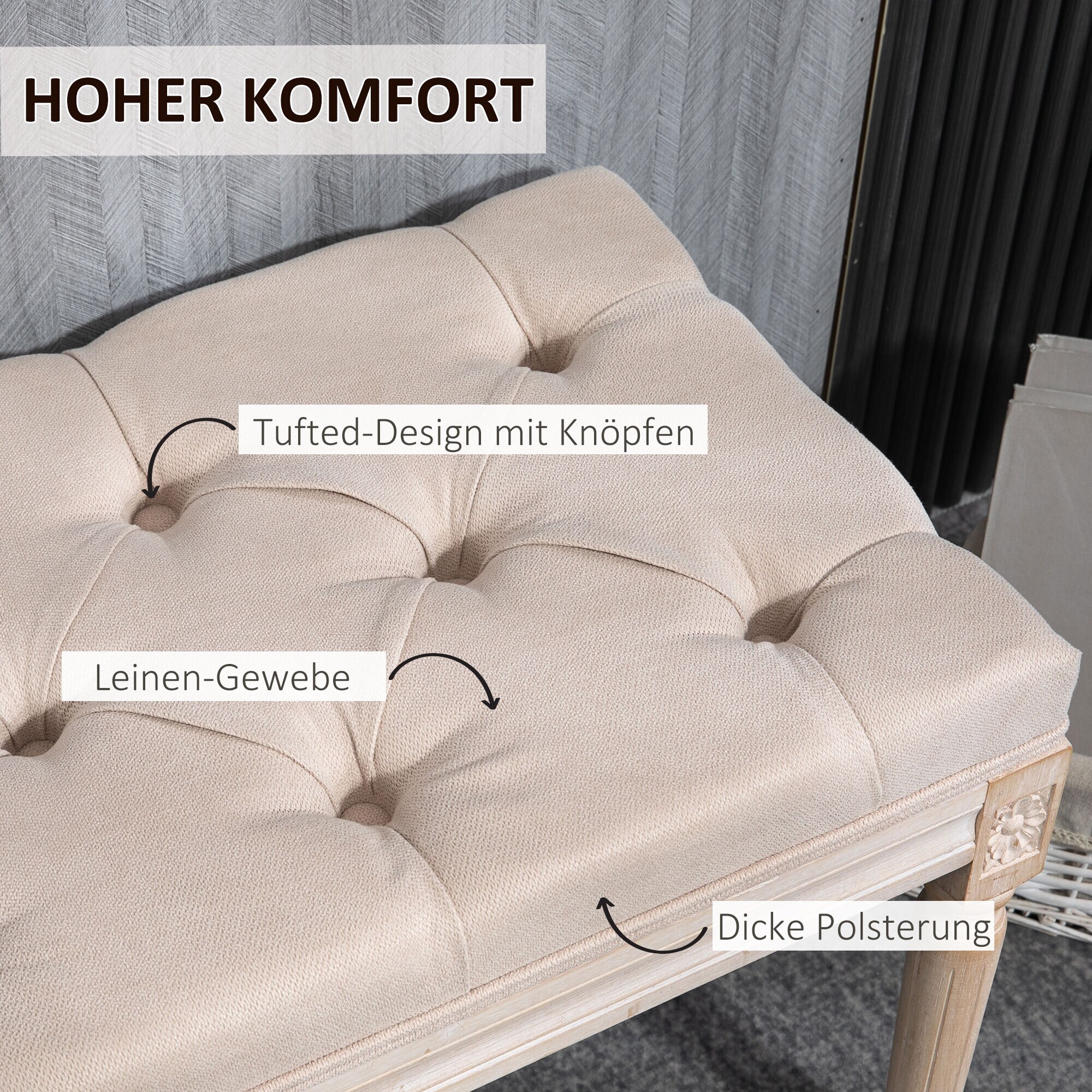 HOMCOM Bettbank mit Knopfheftung grau 117L x 40B x 48H cm