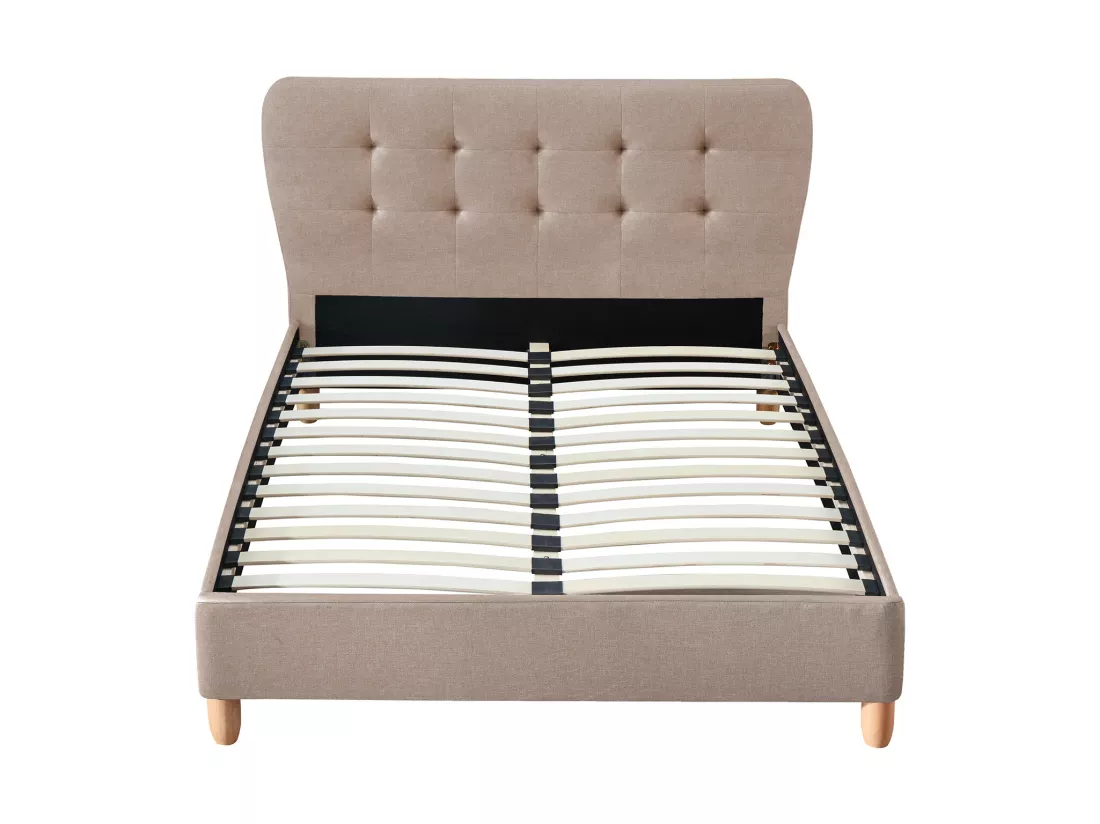 Lit 140 x 190 cm avec tête de lit capitonnée - Tissu - Beige + Matelas - ELIDE