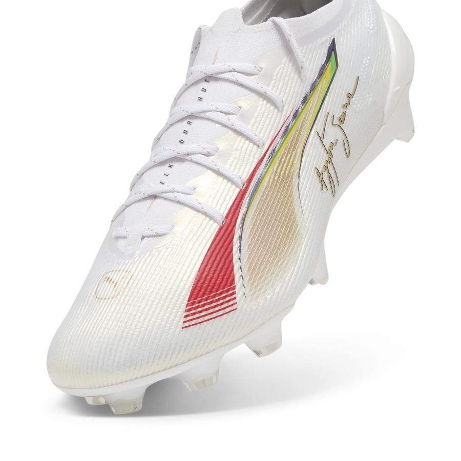 PUMA Ultra 5 Ultimate FG Senna - Blanc/Doré/Rouge ÉDITION LIMITÉE