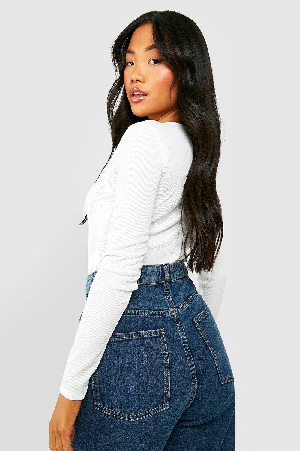 boohoo Petite Rib Corset Bodysuit
