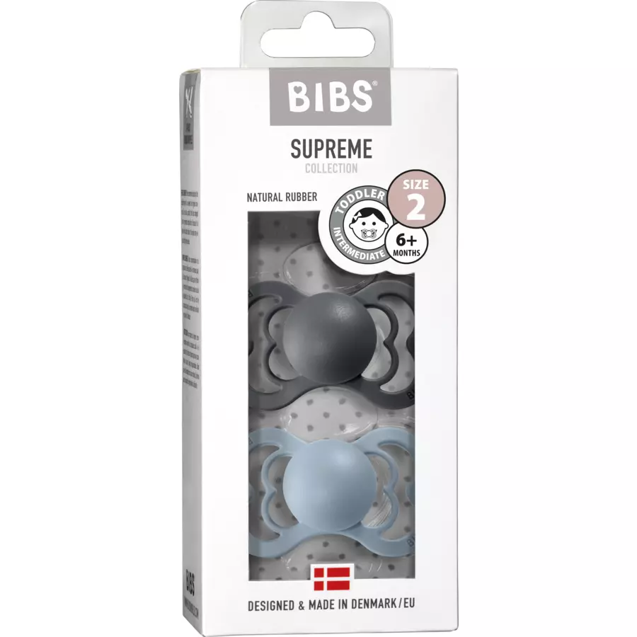 BIBS® Schnuller Supreme Baby Blue  Iron Latex 6-36 Monate, 2 Stk.