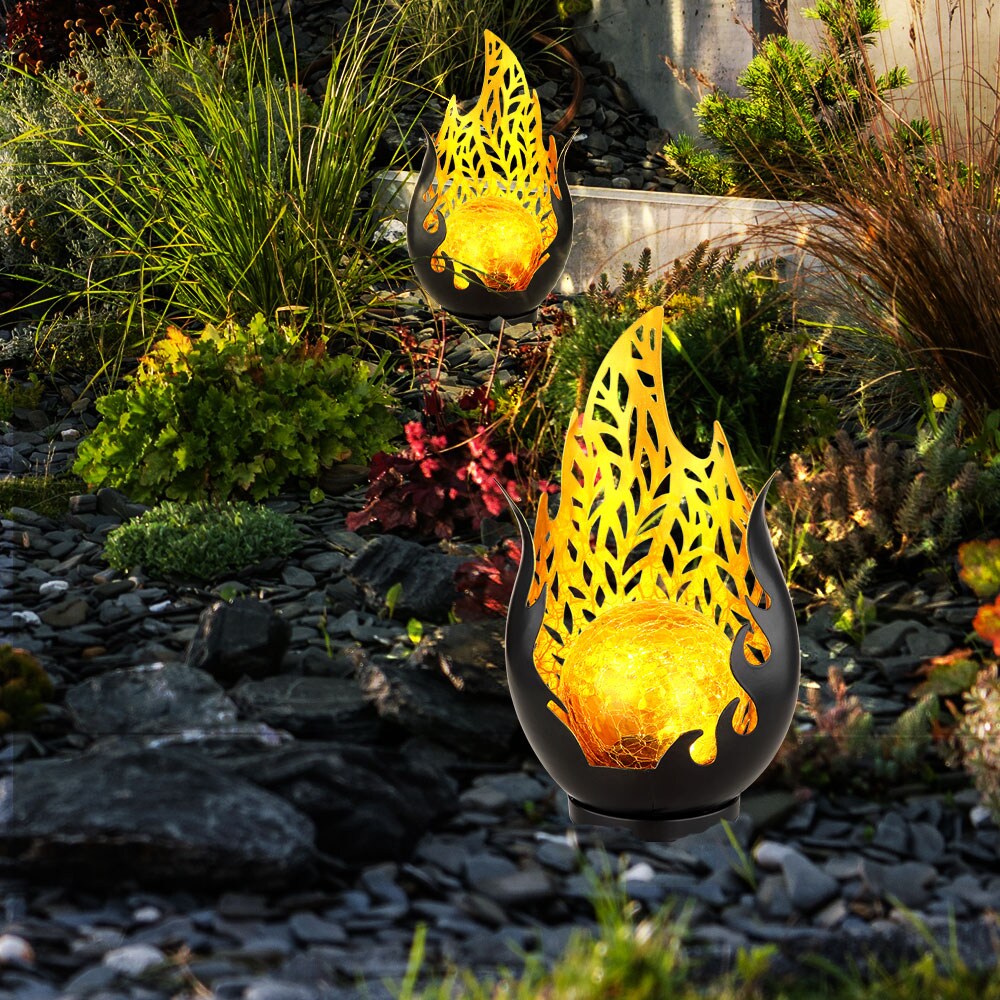 2x LED Solarleuchte, Wetterfest, schwarz, gold, Akku, H 26,5cm