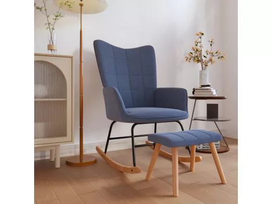 Chaise à bascule avec tabouret Bleu Tissu