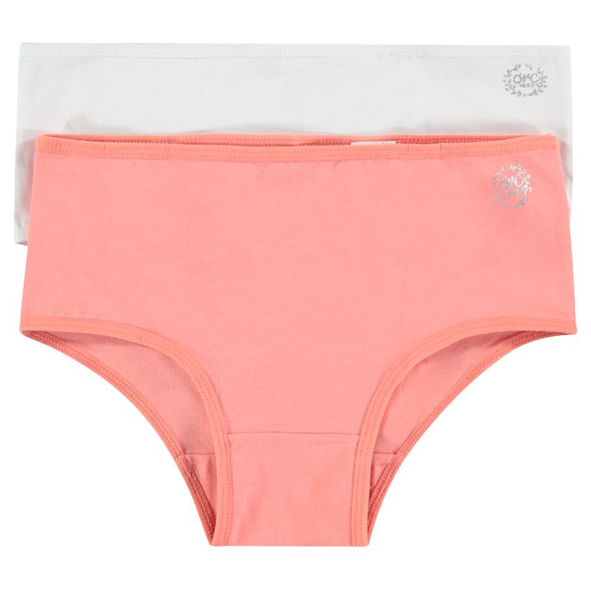 Junior - Lot de 2 shorties en coton avec logo printé argenté - Blanc