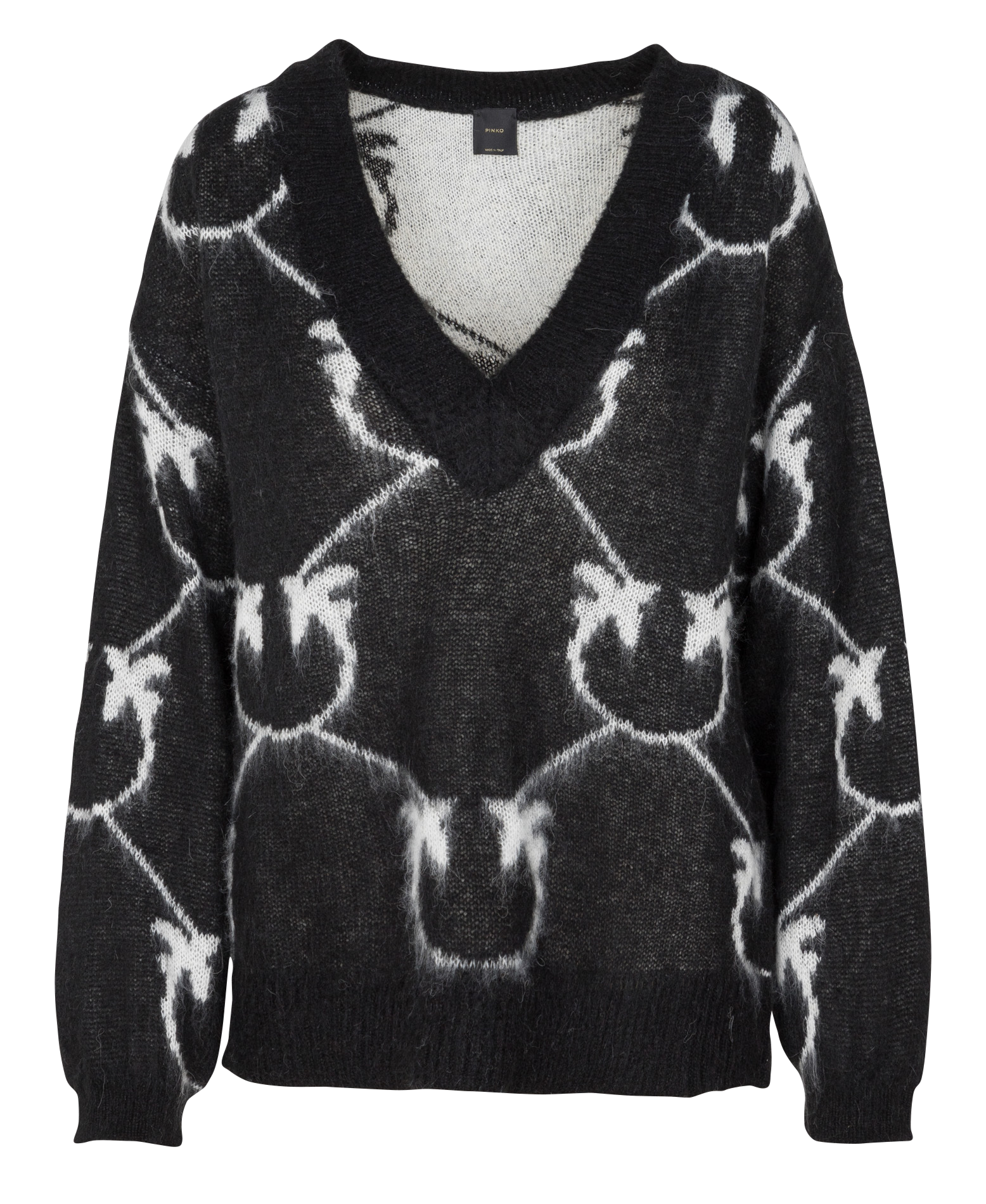 MARISOL - Pull col V jacquard en maille mélangée| Noir